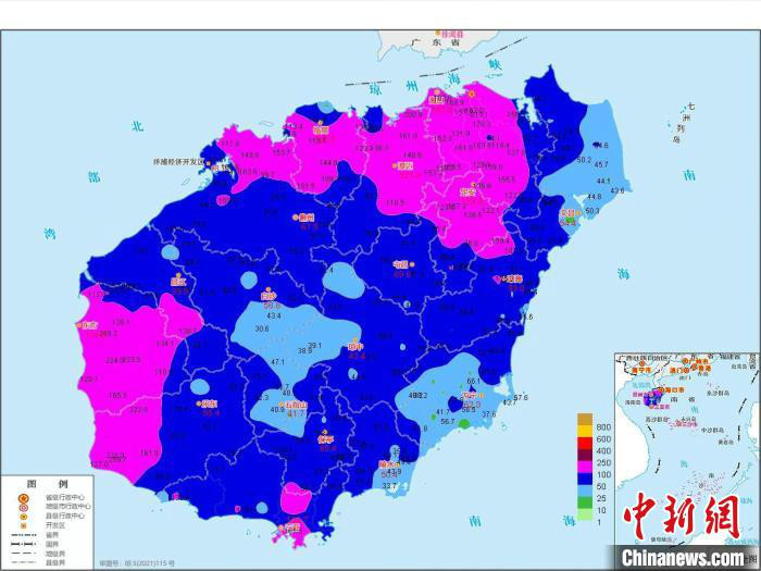 8月24日20时～26日08时海南全岛雨量 海南省气象台供图